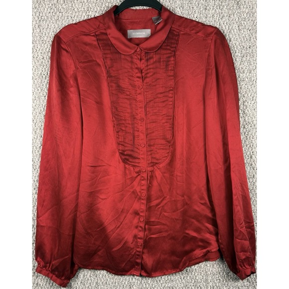 Liz Claiborne Tops - Liz Claiborne 100% Silk Pintuck Blouse Red‎ Peter Pan Collar Top L